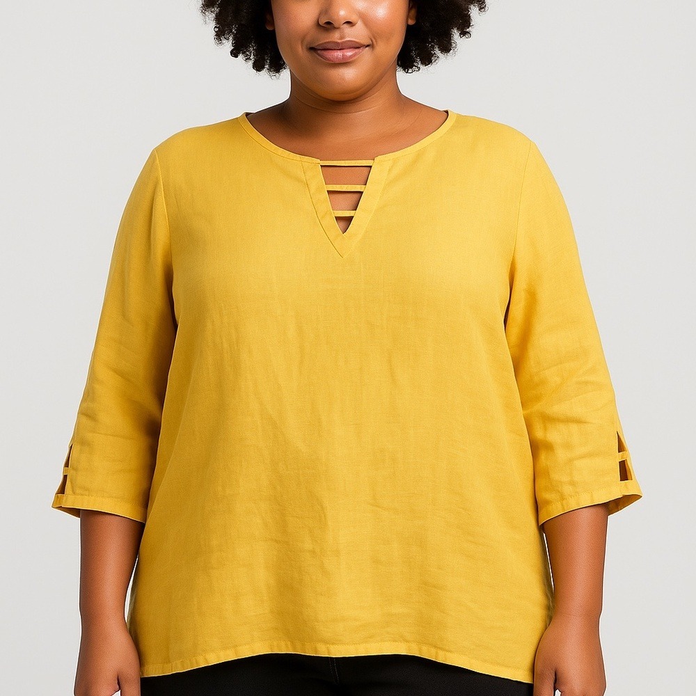 100% Linen‎ Mustard Yellow Tunic Top XL